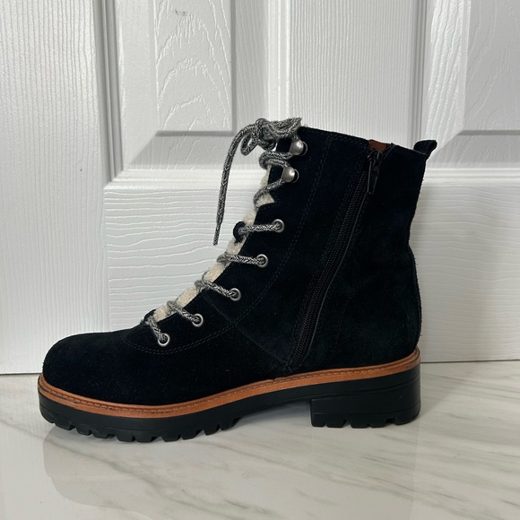 Marc Fisher Boots Suede Leather Black Tan Lace Up Womens 8 Ankle Faix Fur Lined - Picture 8 of 16